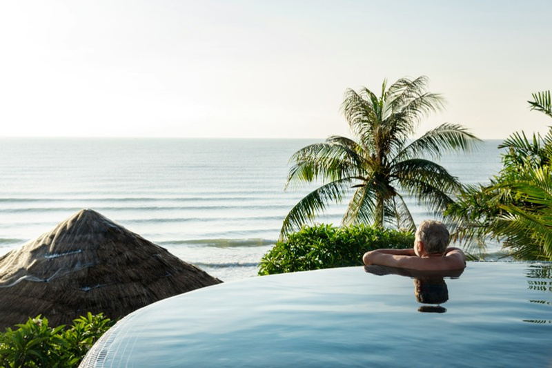 An oceanfront retreat with a private pool overlooking the coast